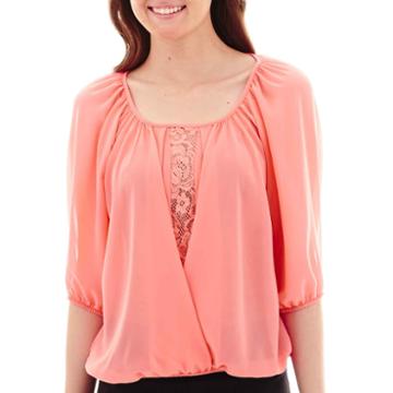 By & By 3/4-sleeve Bubble-hem Lace-panel Top