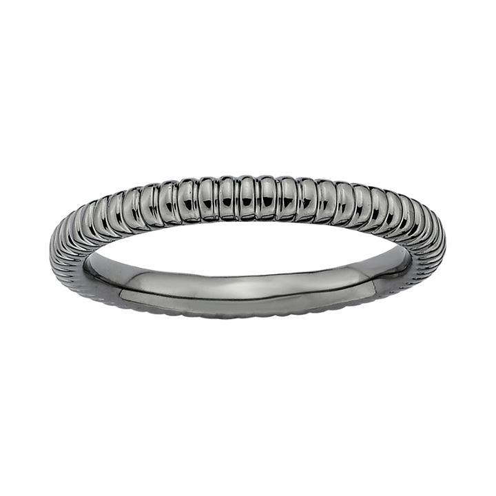 Personally Stackable Black-plated Sterling Silver 2mm Ribbed Ring