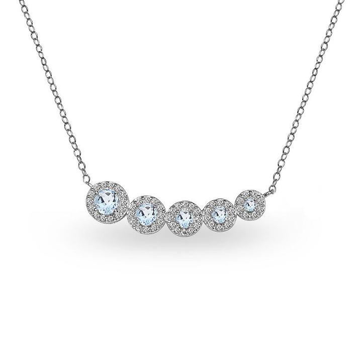 Womens Blue Topaz Sterling Silver Round Pendant Necklace