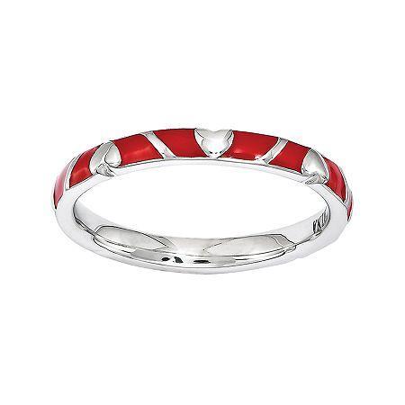 Personally Stackable Sterling Silver Red Enamel Heart Ring