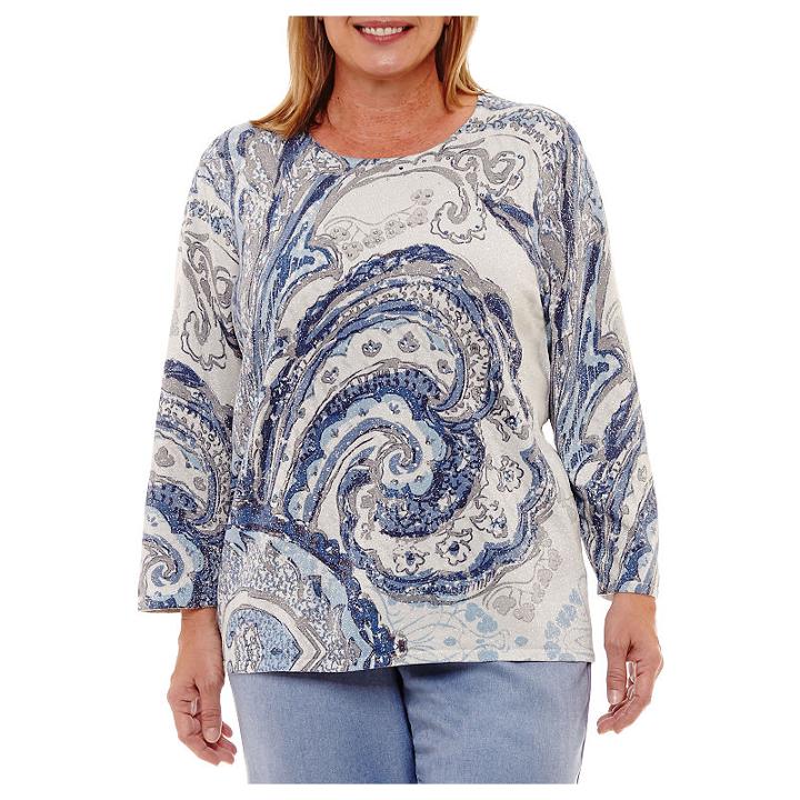 Alfred Dunner Silver Belles Paisley Pullover Sweater-plus