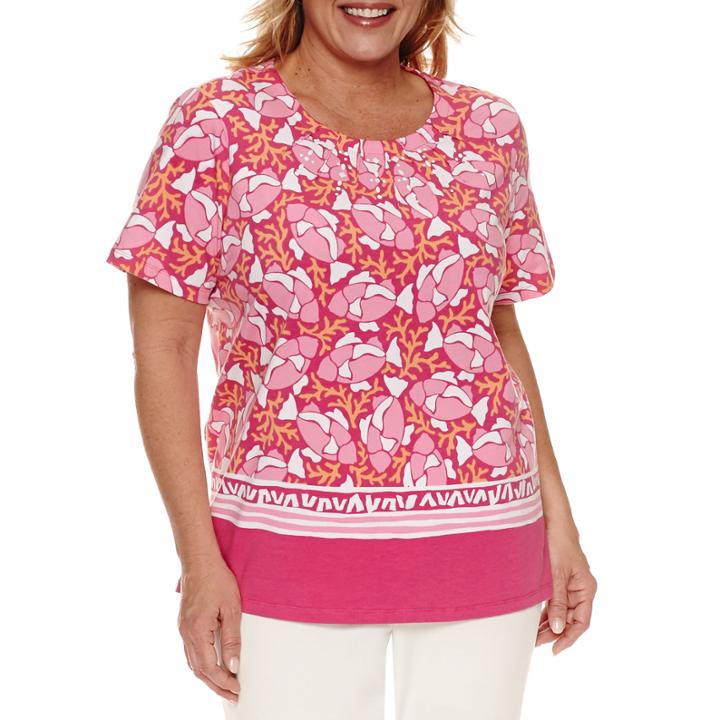 Alfred Dunner Short Sleeve V Neck T-shirt-womens Plus