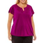 Liz Claiborne Flutter Sleeve Embroidered T-shirt-womens Plus