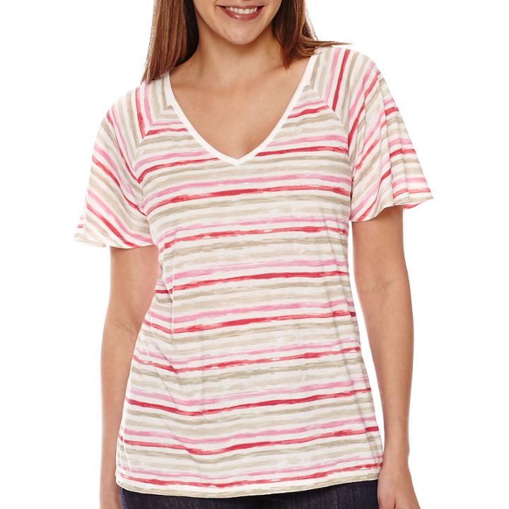 Liz Claiborne Flutter-sleeve V-neck Tee