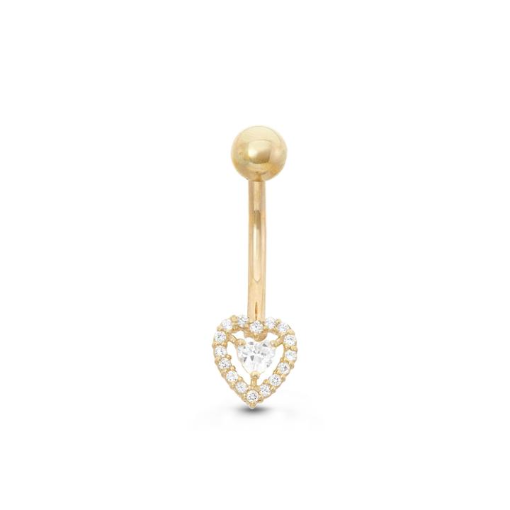 10k Yellow Gold Cubic Zirconia 7mm Heart Belly Ring