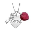 Simulated Pink Sapphire And Cubic Zirconia Sterling Silver Heart Charm Pendant
