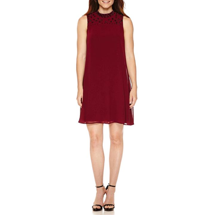 Artisan Sleeveless Beaded Mockneck Shift Dress