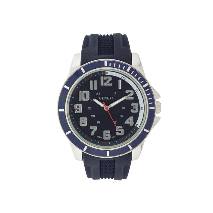 Geneva Mens Blue Dial Navy Silicone Strap Watch