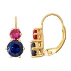 Lab-created Ruby & Blue Sapphire 14k Gold Over Silver Leverback Earrings