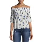 Arizona 3/4 Sleeve Smocked Off The Shoulder Woven Blouse-juniors