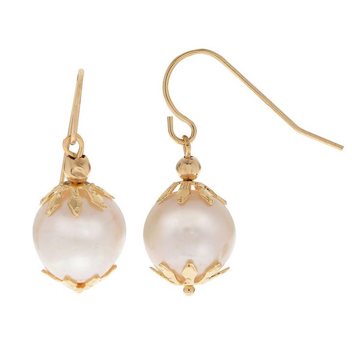 White Cultured Freshwater Pearls 14k Gold Drop Earrings