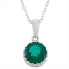 Womens Lab Created Green Emerald Sterling Silver Round Pendant Necklace