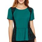 Worthington Short-sleeve Lace-inset Peplum Blouse - Tall