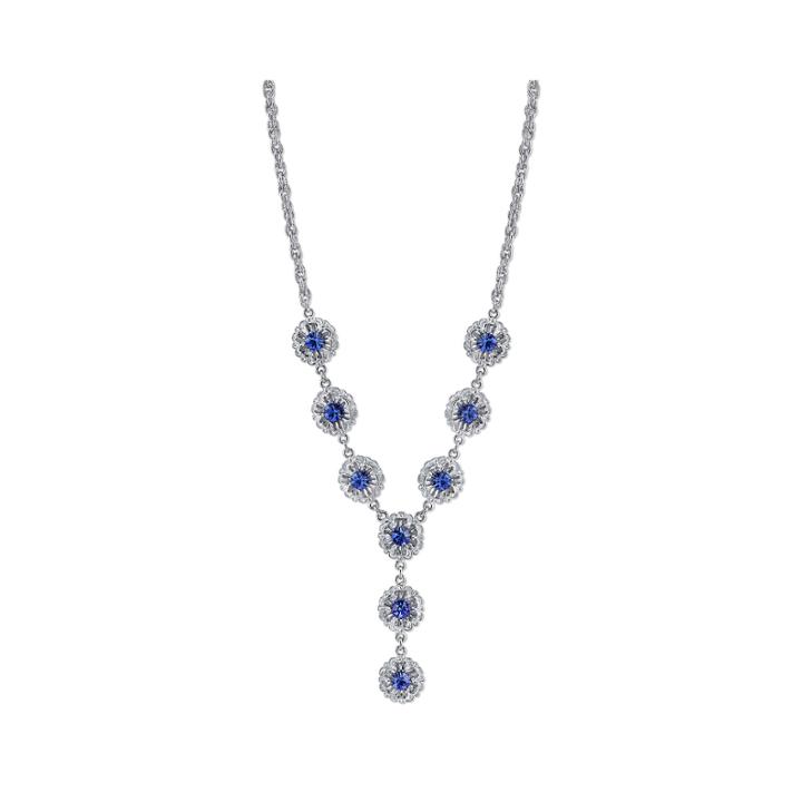 1928 Jewelry Silver-tone Blue Crystal Flower Y-necklace