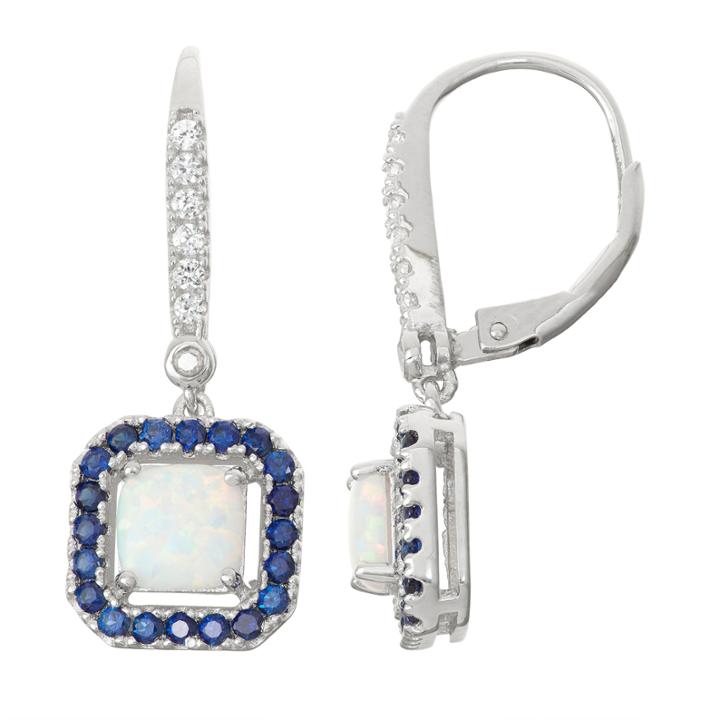 Lab Created Opal, Lab Created Sapphire, And Diamond Accent Sterling Silver Earrings