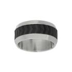 Mens Two-tone Stainless Steel Band Ring With Black Plating