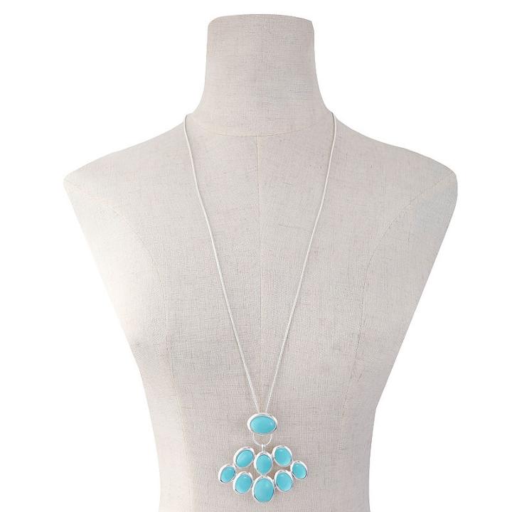 Liz Claiborne Womens Blue Oval Pendant Necklace