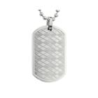 Mens Stainless Steel Argyle Texture Dog Tag Pendant Necklace