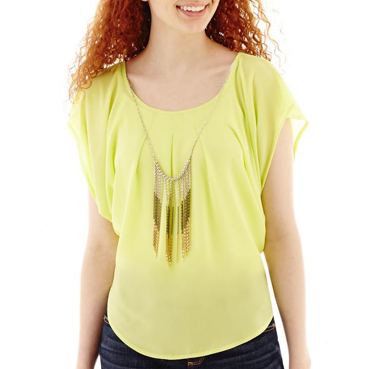 By & By Short-sleeve Chiffon Necklace Top