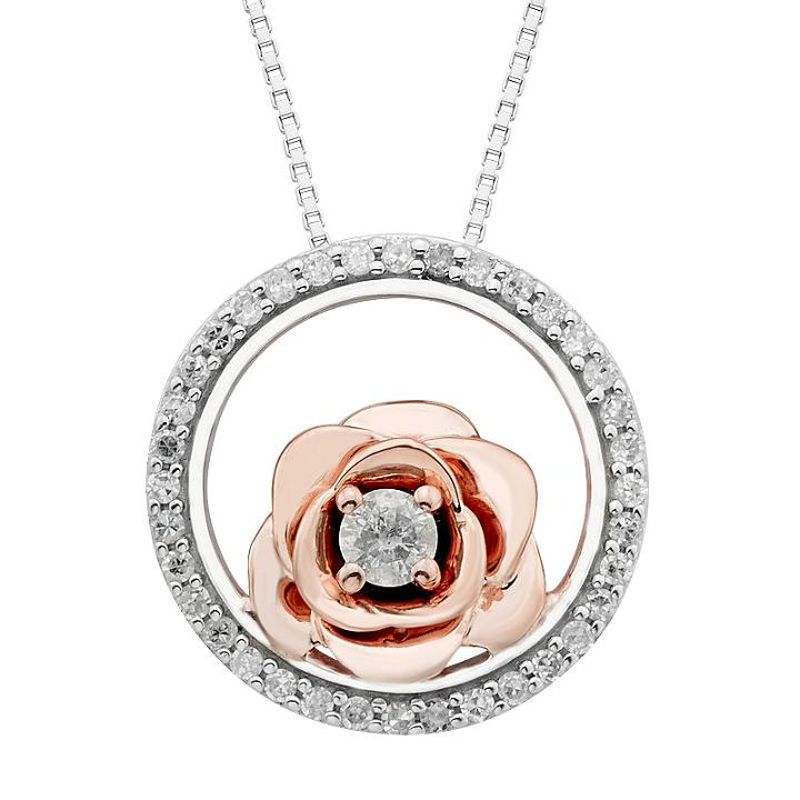 Enchanted Disney Fine Jewelry Womens 1/5 Ct. T.w. White Diamond Sterling Silver Pendant Necklace