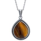 Womens Genuine Brown Tiger's Eye Sterling Silver Pear Pendant Necklace