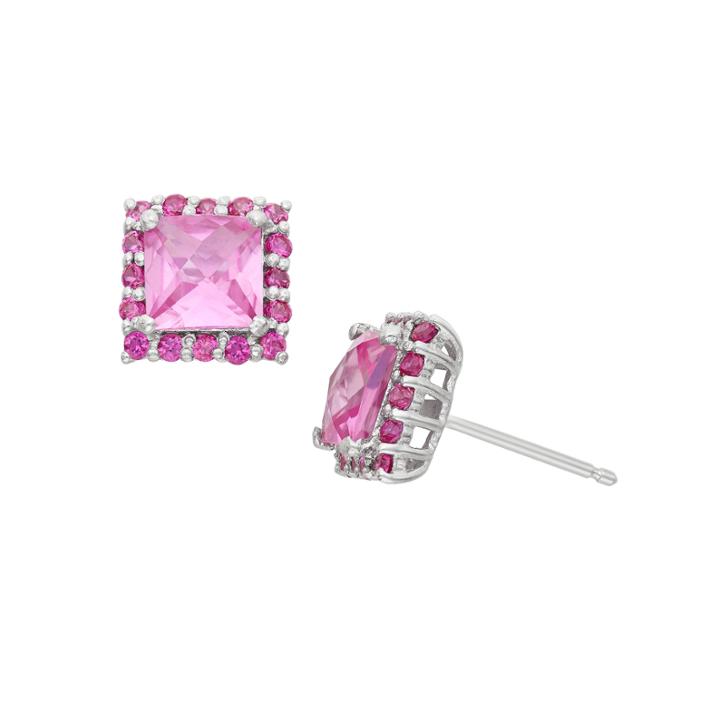 Lab Created Pink Sapphire & Lab Created White Sapphire Sterling Silver Earrings