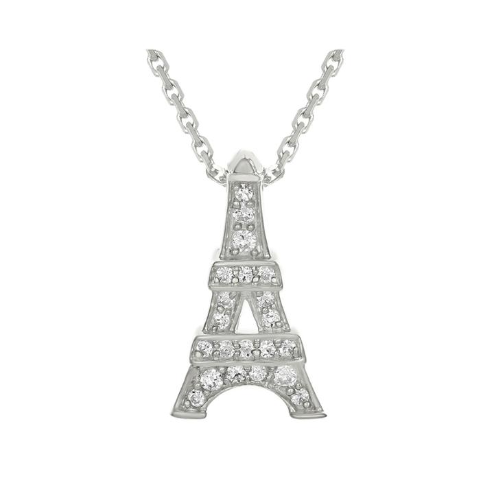 Diamond-accent 10k White Gold Eiffel Tower Mini Pendant Necklace