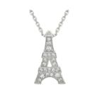 Diamond-accent 10k White Gold Eiffel Tower Mini Pendant Necklace
