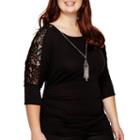 By & By 3/4-sleeve Side-ruched Necklace Top - Juniors Plus