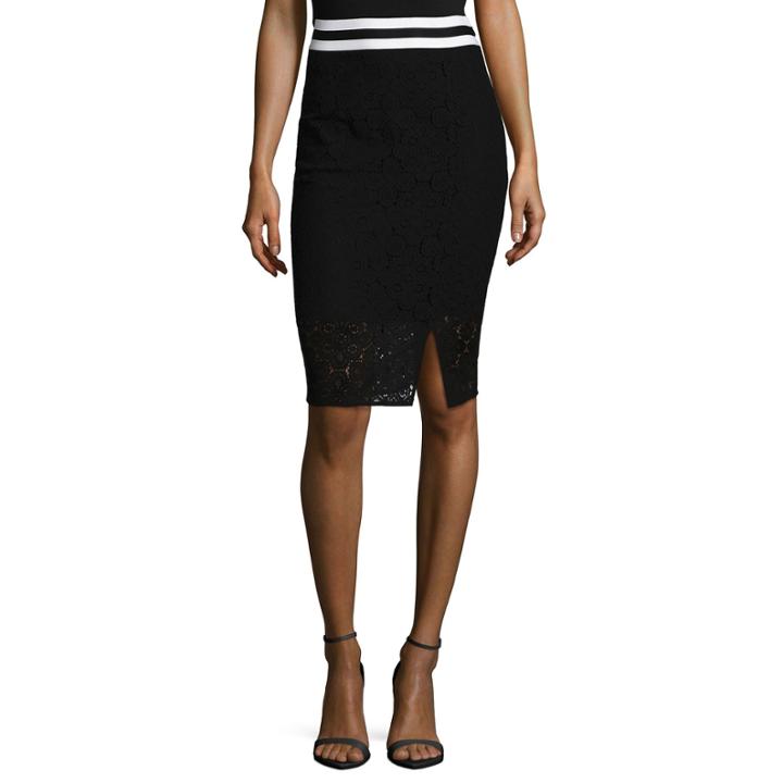 Project Runway Stripe Trim Lace Midi Skirt