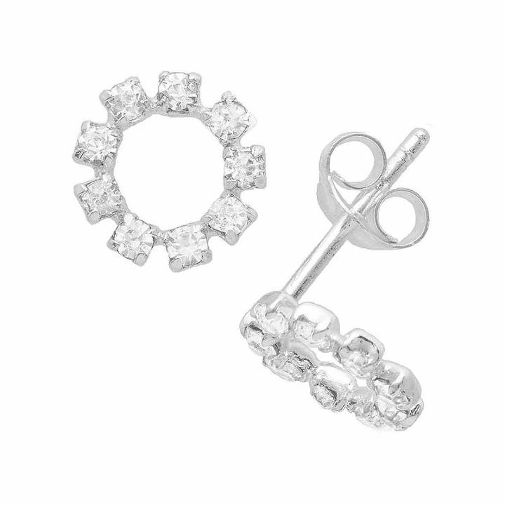 Itsy Bitsy Round Clear Sterling Silver Stud Earrings