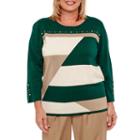 Alfred Dunner Emerald Isle 3/4 Sleeve Patchwork Sweater-plus