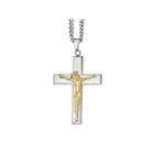 Mens Stainless Steel Cross With Yellow Ion-plated Crucifix Pendant