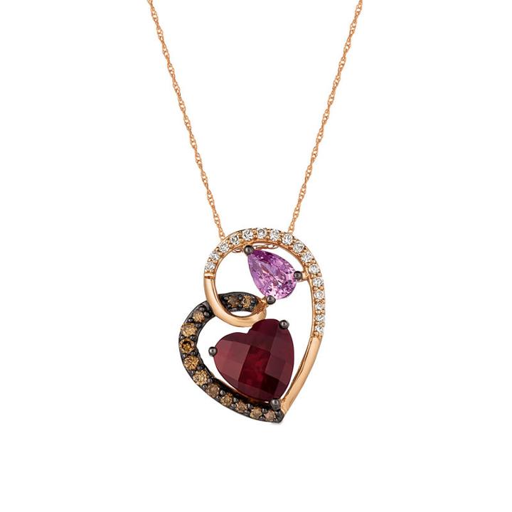 Grand Sample Sale By Le Vian Raspberry Rhodolite, Bubblegum Pink Sapphire, And Chocolate & Vanilla Diamonds Pendant In 14k Strawberry Gold