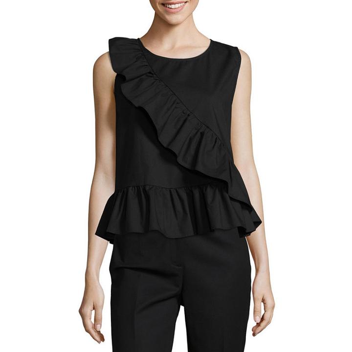 Worthington Sleeveless Crew Neck Poplin Blouse