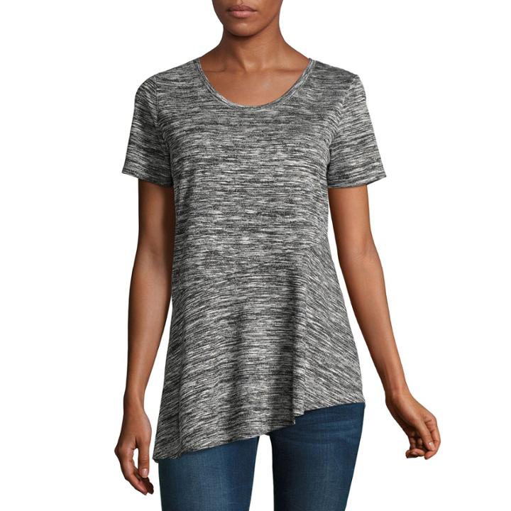 A.n.a Short Sleeve Scoop Neck Asymmetrical Hem Top