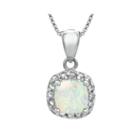Cushion-cut Lab-created Opal And Genuine White Topaz Sterling Silver Pendant Necklace