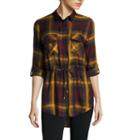 I Jeans By Buffalo Long-sleeve Roll-tab Plaid Tunic