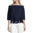By & By 3/4 Sleeve Straight Neck Crepe Blouse-juniors
