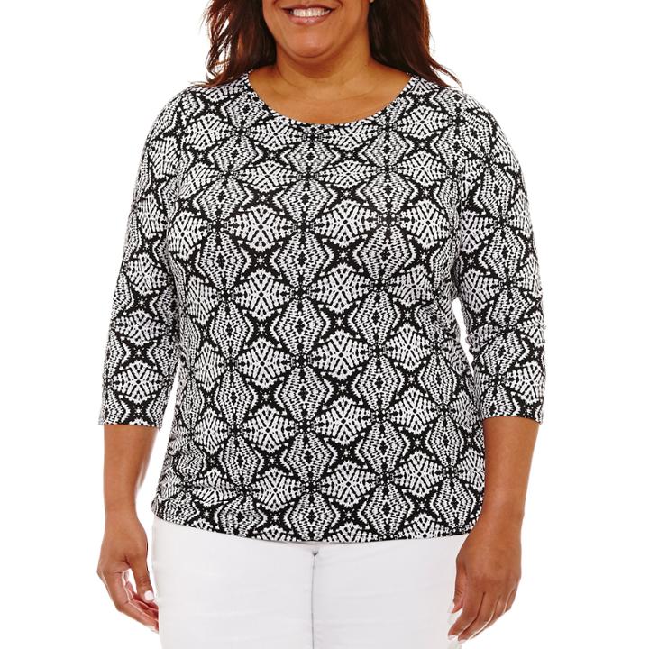 Lark Lane Must Haves 3/4 Sleeve Geo Print T-shirt-plus