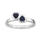 Personally Stackable Lab-created Blue Sapphire Sterling Silver Double-heart Ring