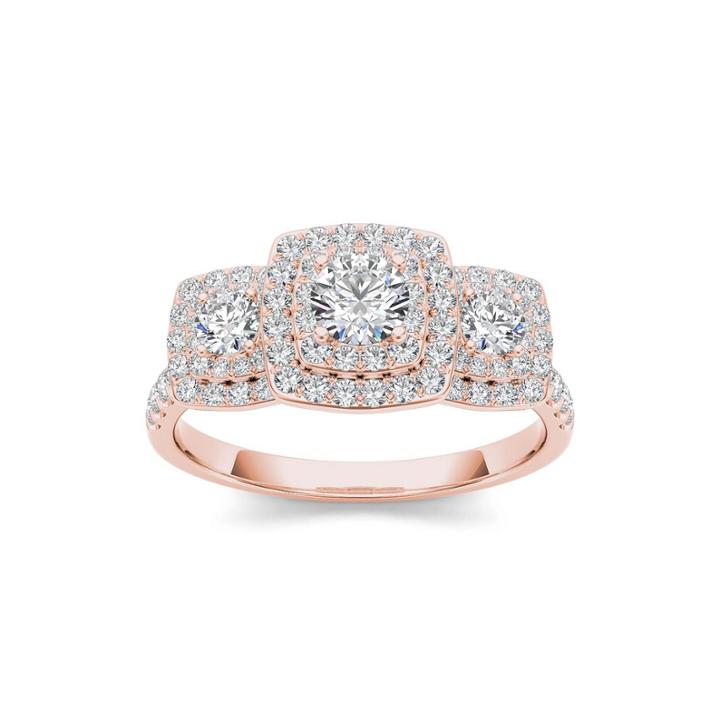1 Ct. T.w. Diamond 10k Rose Gold 3-stone Engagement Ring