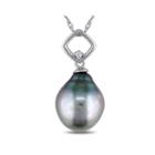Black Tahitian Pearl And Diamond Accent 10k White Gold Pendant Necklace