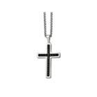 Mens Stainless Steel & Black Leather Inlay Cross Pendant