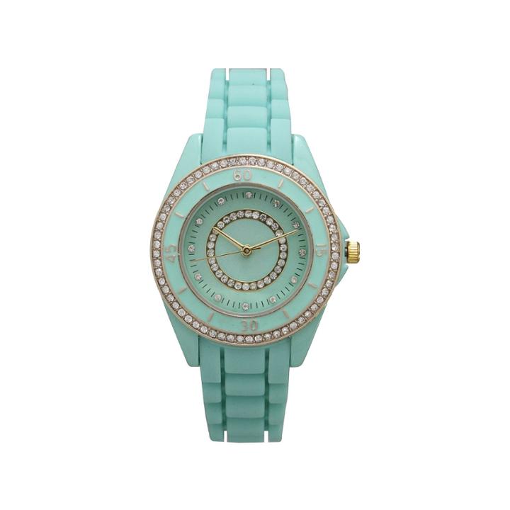 Olivia Pratt Womens Rhinestone Bezel Rhinestone Dial Mint Silicone Watch 40036mint