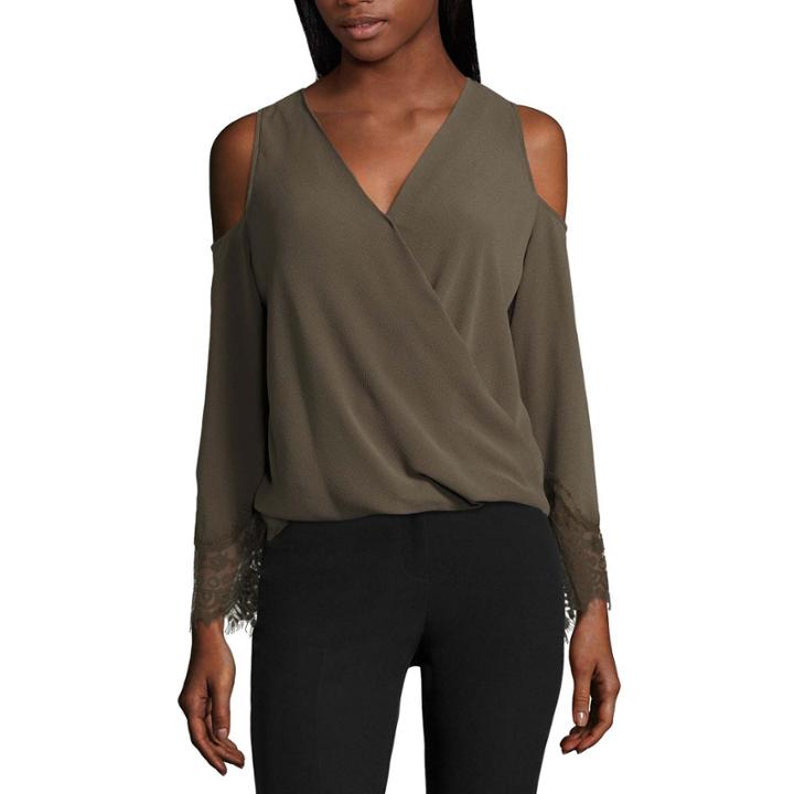 By & Bylong Sleeve V-neck Woven Blouse-juniors