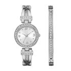 Geneva Womens Silver-tone T-bar Bangle Watch Boxed Set
