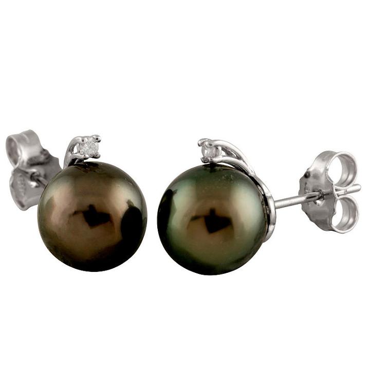 Splendid Pearls Diamond Accent White Pearl 14k Gold Stud Earrings