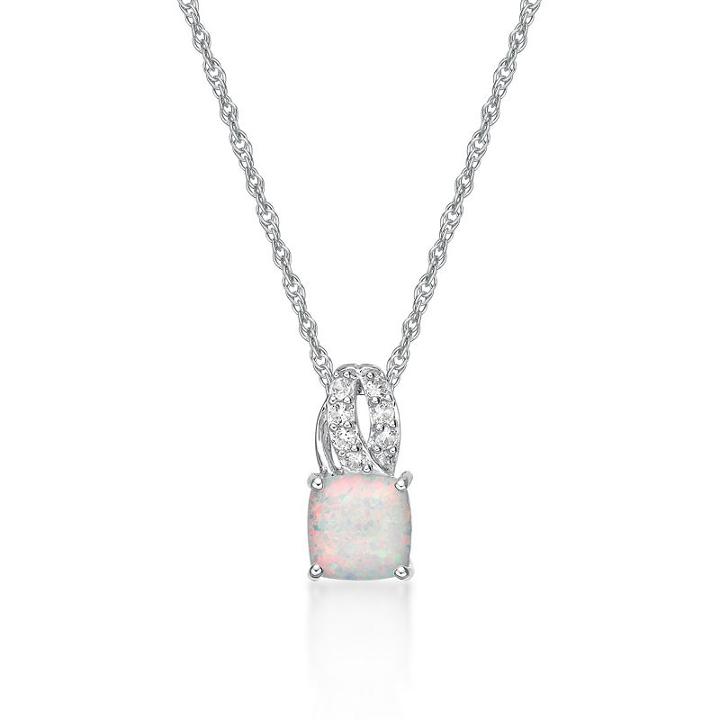 White Opal Cushion Sterling Silver Pendant