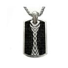 Men's Black Cubic Zirconia Stainless Steel Dog Tag Pendant Necklace